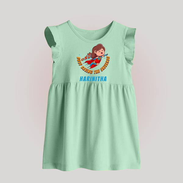 Supergirl Adventure Baby Frock | Personalized Baby Frock for Future Superstars - MINT GREEN - 0 - 3 Months Old (Chest 17")
