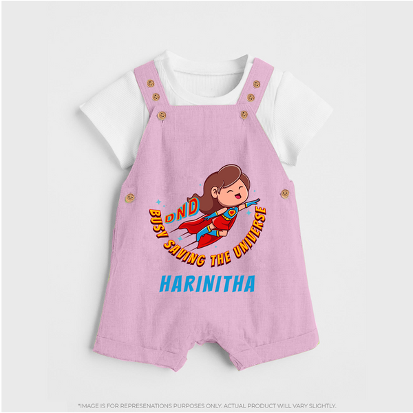 Supergirl Adventure Dungaree Set | Personalized Dungaree Set for Future Superstars - BABY PINK - 0 - 5 Months Old (Chest 18")