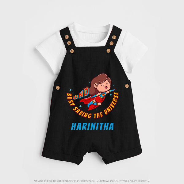 Supergirl Adventure Dungaree Set | Personalized Dungaree Set for Future Superstars - BLACK - 0 - 5 Months Old (Chest 18")