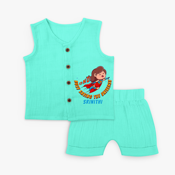 Busy Saving The Universe - Super Girl Jabla Set For Babies - AQUA GREEN - 0 - 3 Months Old (Chest 9.8")