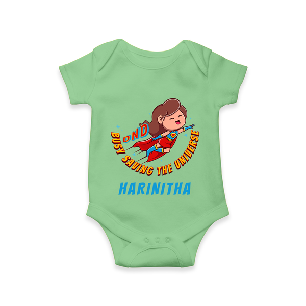 Supergirl Adventure Romper | Personalized Romper for Future Superstars - GREEN - New Born (Chest 14")