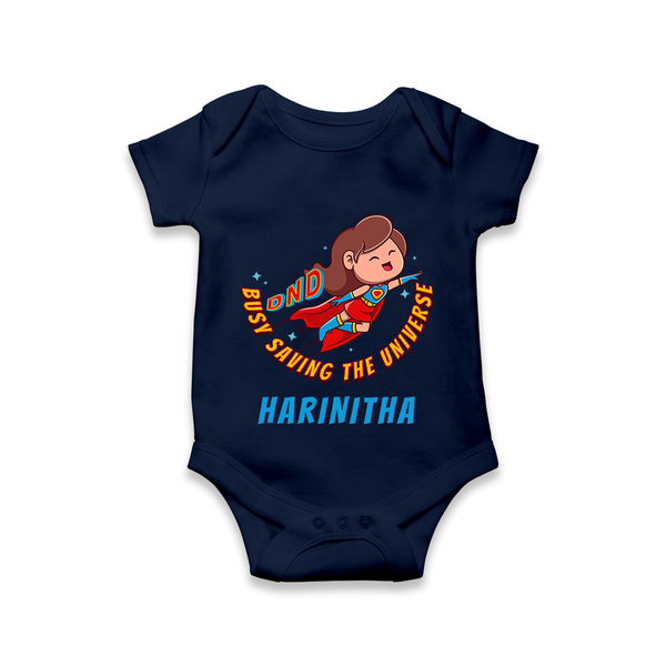 Supergirl Adventure Romper | Personalized Romper for Future Superstars - NAVY BLUE - New Born (Chest 14")