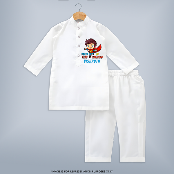 Future Superboy Kurta Set | Personalized Baby Kurta Set for Little Heroes - WHITE - 3 - 6 Months Old (Chest 24", Kurta Length 14'', Waist 19", Pant Length 14")