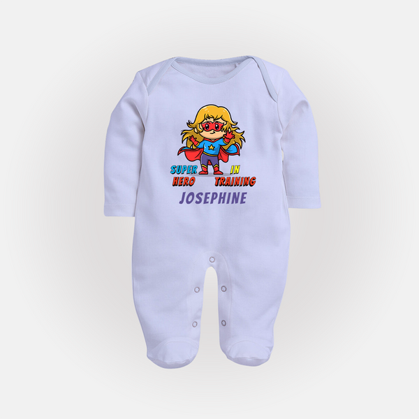 Future Supergirl Sleep Suit / Full Sleeve Bodysuit | Personalized Baby Sleep Suit / Full Sleeve Bodysuit for Little Superheroes - BABY BLUE - New Born (Chest 7.5")