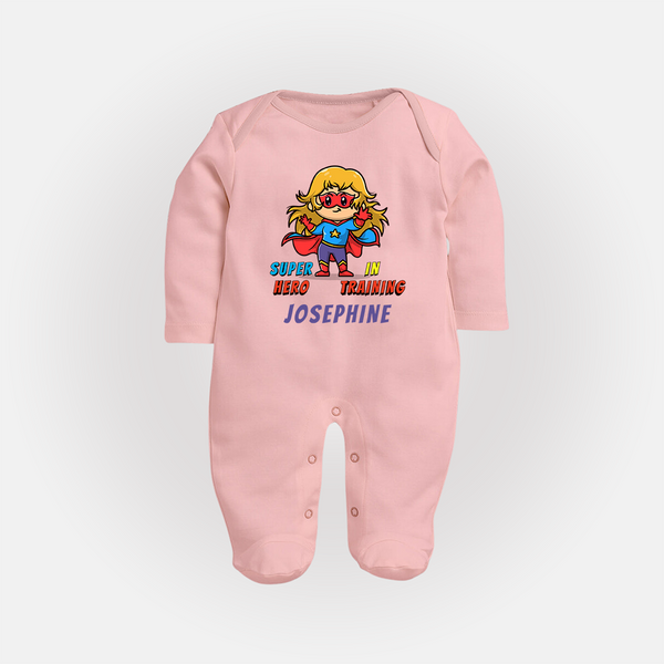 Future Supergirl Sleep Suit / Full Sleeve Bodysuit | Personalized Baby Sleep Suit / Full Sleeve Bodysuit for Little Superheroes - BABY PINK - New Born (Chest 7.5")