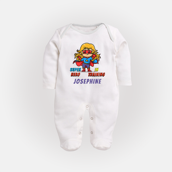 Future Supergirl Sleep Suit / Full Sleeve Bodysuit | Personalized Baby Sleep Suit / Full Sleeve Bodysuit for Little Superheroes - WHITE - New Born (Chest 7.5")