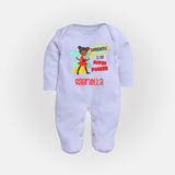 Mini Superhero Boy Sleep Suit / Full Sleeve Bodysuit | Custom Name Sleep Suit / Full Sleeve Bodysuit for Future Superboys - BABY BLUE - New Born (Chest 7.5")