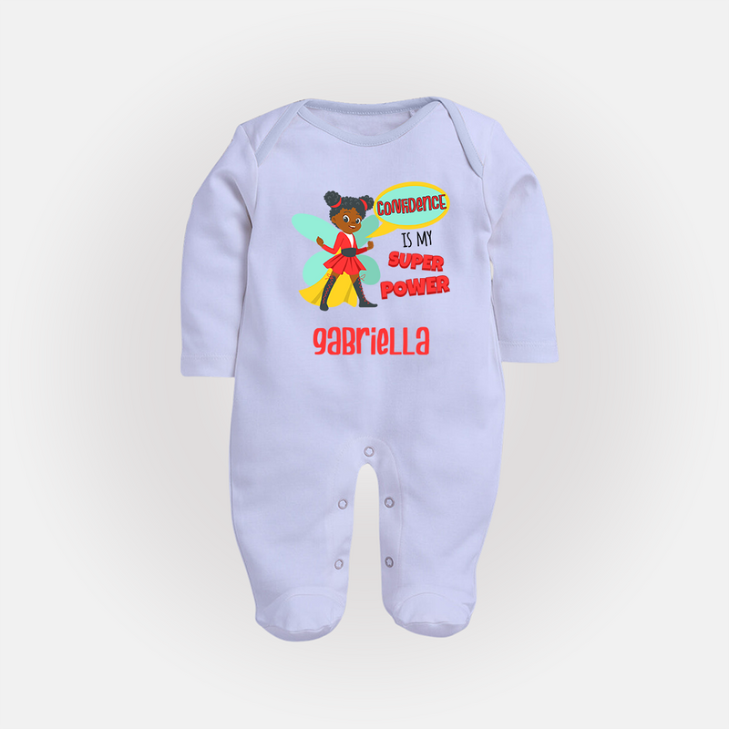 Mini Superhero Boy Sleep Suit / Full Sleeve Bodysuit | Custom Name Sleep Suit / Full Sleeve Bodysuit for Future Superboys - BABY BLUE - New Born (Chest 7.5")