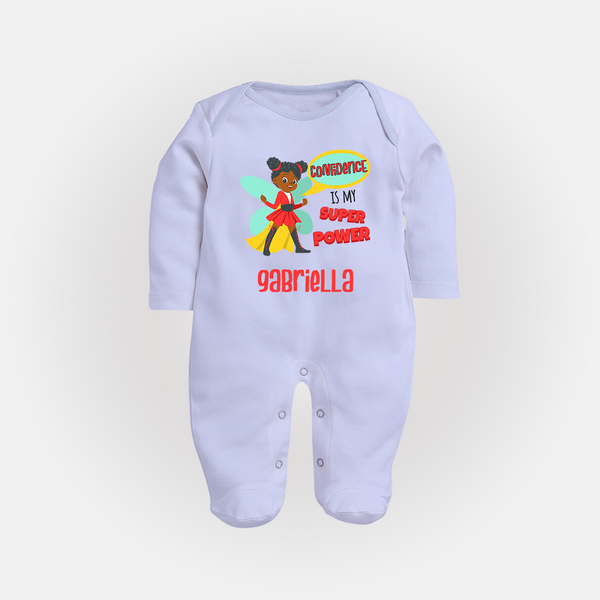 Mini Superhero Boy Sleep Suit / Full Sleeve Bodysuit | Custom Name Sleep Suit / Full Sleeve Bodysuit for Future Superboys - BABY BLUE - New Born (Chest 7.5")