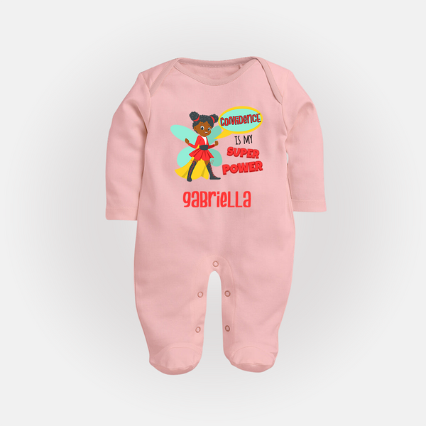 Mini Superhero Boy Sleep Suit / Full Sleeve Bodysuit | Custom Name Sleep Suit / Full Sleeve Bodysuit for Future Superboys - BABY PINK - New Born (Chest 7.5")