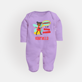 Mini Superhero Boy Sleep Suit / Full Sleeve Bodysuit | Custom Name Sleep Suit / Full Sleeve Bodysuit for Future Superboys - LILAC - New Born (Chest 7.5")
