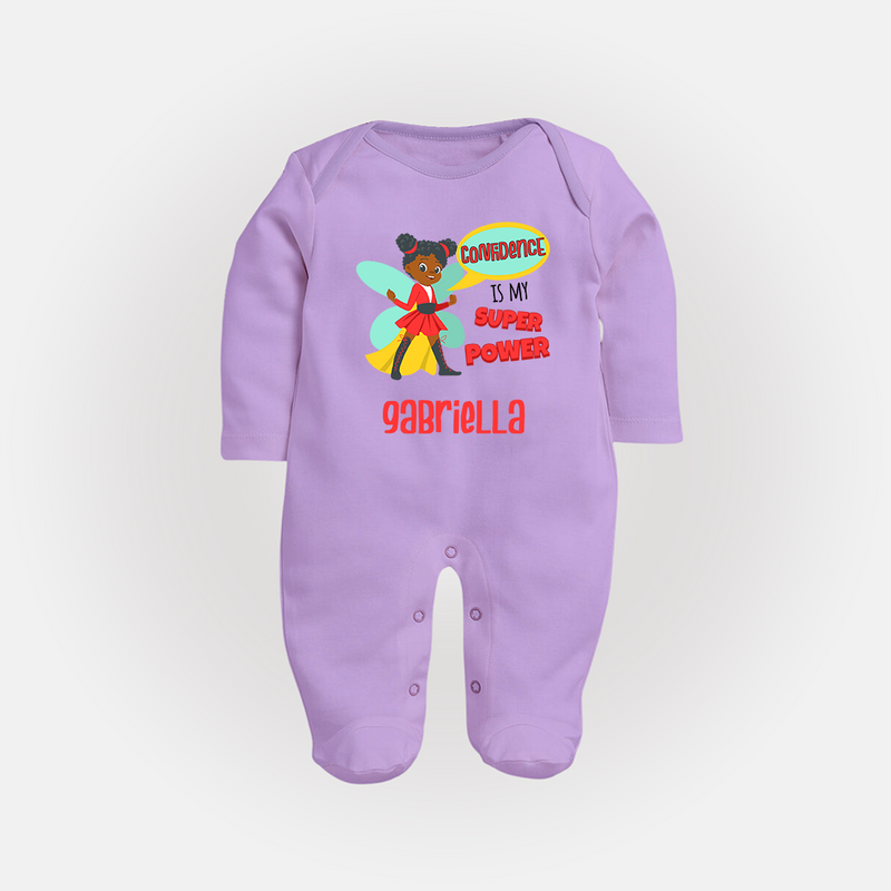 Mini Superhero Boy Sleep Suit / Full Sleeve Bodysuit | Custom Name Sleep Suit / Full Sleeve Bodysuit for Future Superboys - LILAC - New Born (Chest 7.5")