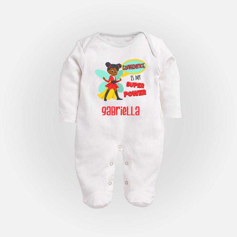 Mini Superhero Boy Sleep Suit / Full Sleeve Bodysuit | Custom Name Sleep Suit / Full Sleeve Bodysuit for Future Superboys - WHITE - New Born (Chest 7.5")