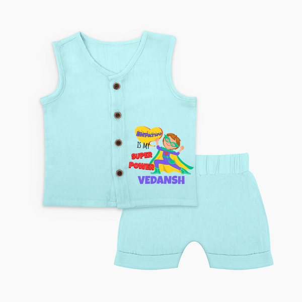 Superboy Power Jabla Set | Personalized Jabla Set for Baby Superheroes - BABY BLUE - 0 - 3 Months Old (Chest 9.8")