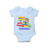 Superboy Power Romper | Personalized Romper for Baby Superheroes - BABY BLUE - New Born (Chest 14")