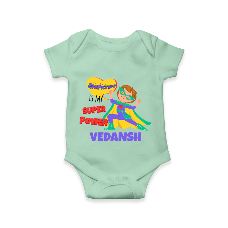 Superboy Power Romper | Personalized Romper for Baby Superheroes - MINT GREEN - New Born (Chest 14")