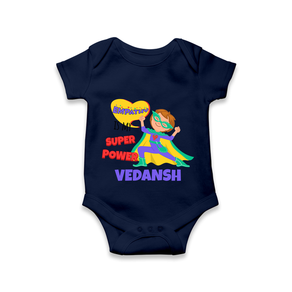 Superboy Power Romper | Personalized Romper for Baby Superheroes - NAVY BLUE - New Born (Chest 14")