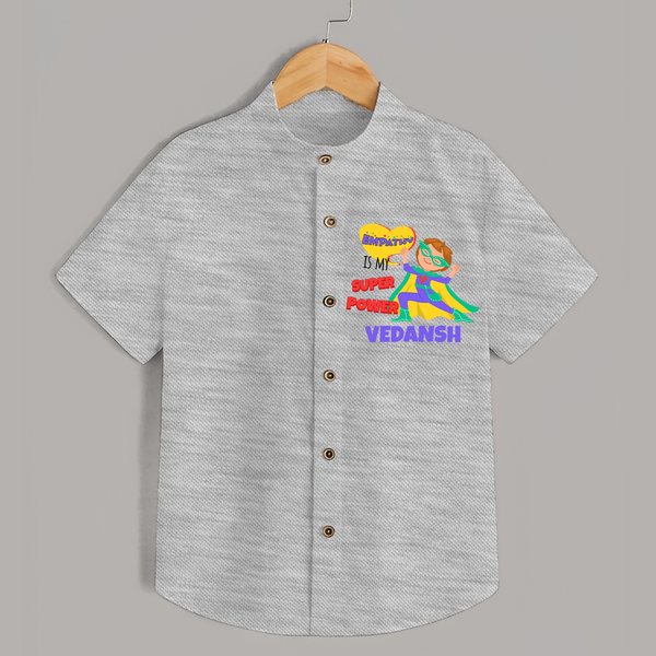 Superboy Power Shirt | Personalized Shirt for Baby Superheroes - GREY - 0 - 6 Months Old (Chest 23")