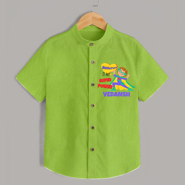 Superboy Power Shirt | Personalized Shirt for Baby Superheroes - LIME GREEN - 0 - 6 Months Old (Chest 23")
