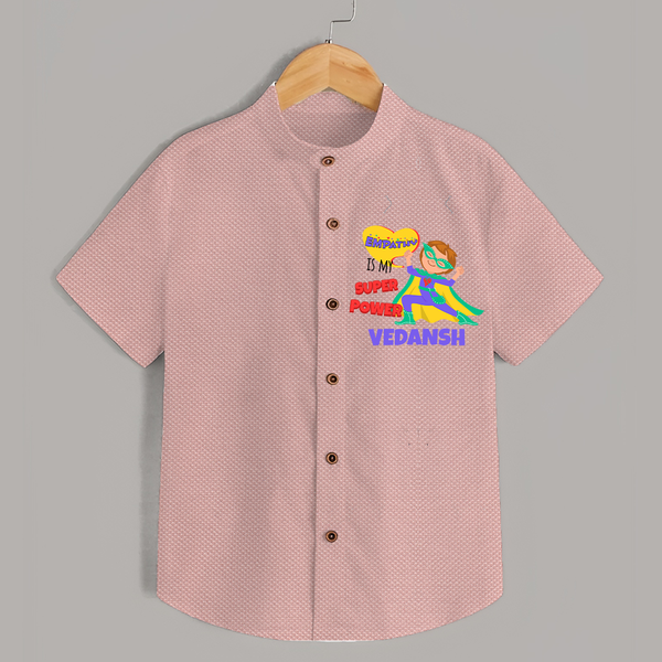 Superboy Power Shirt | Personalized Shirt for Baby Superheroes - PEACH - 0 - 6 Months Old (Chest 23")