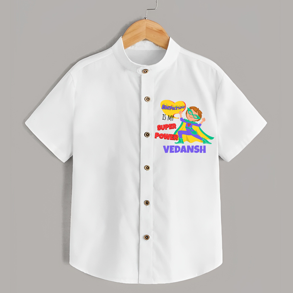 Superboy Power Shirt | Personalized Shirt for Baby Superheroes - WHITE - 0 - 6 Months Old (Chest 23")