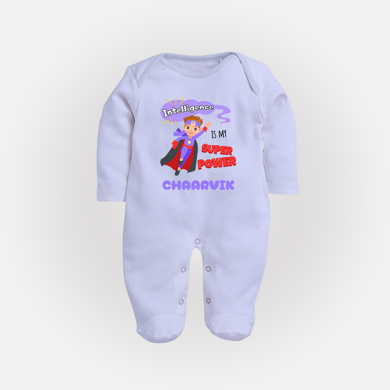 Superboy in Training Sleep Suit / Full Sleeve Bodysuit | Personalized Sleep Suit / Full Sleeve Bodysuit for Baby Heroes - BABY BLUE - New Born (Chest 7.5")