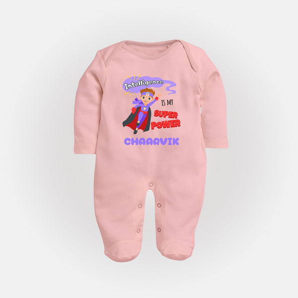 Superboy in Training Sleep Suit / Full Sleeve Bodysuit | Personalized Sleep Suit / Full Sleeve Bodysuit for Baby Heroes - BABY PINK - New Born (Chest 7.5")
