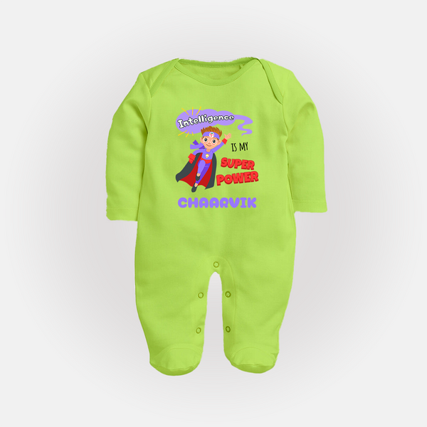 Superboy in Training Sleep Suit / Full Sleeve Bodysuit | Personalized Sleep Suit / Full Sleeve Bodysuit for Baby Heroes - LIME GREEN - New Born (Chest 7.5")