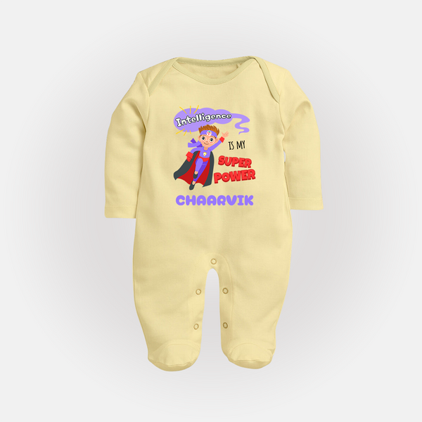 Superboy in Training Sleep Suit / Full Sleeve Bodysuit | Personalized Sleep Suit / Full Sleeve Bodysuit for Baby Heroes - PASTEL YELLOW - New Born (Chest 7.5")