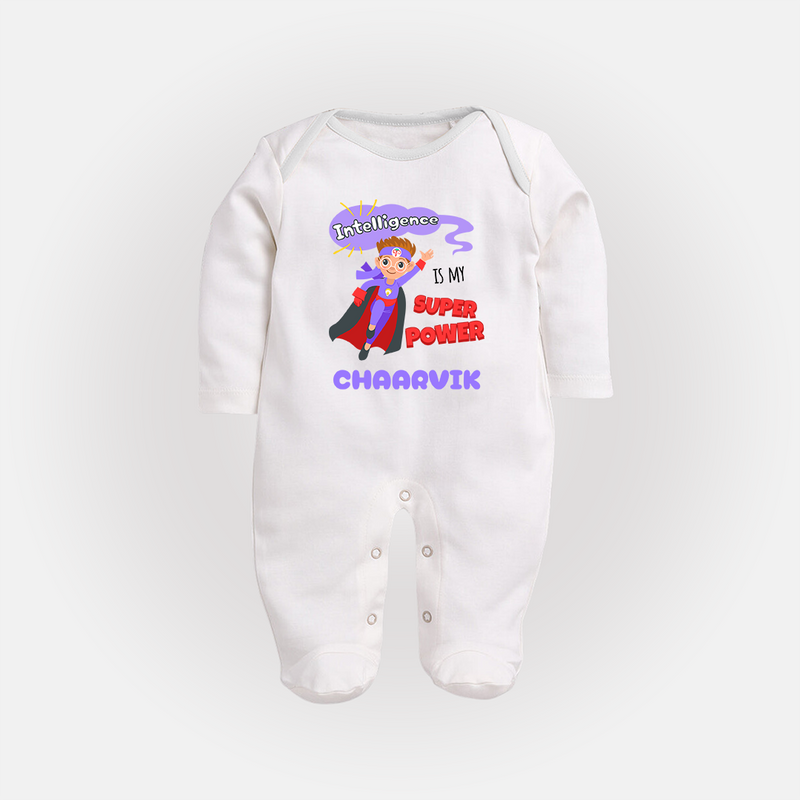 Superboy in Training Sleep Suit / Full Sleeve Bodysuit | Personalized Sleep Suit / Full Sleeve Bodysuit for Baby Heroes - WHITE - New Born (Chest 7.5")