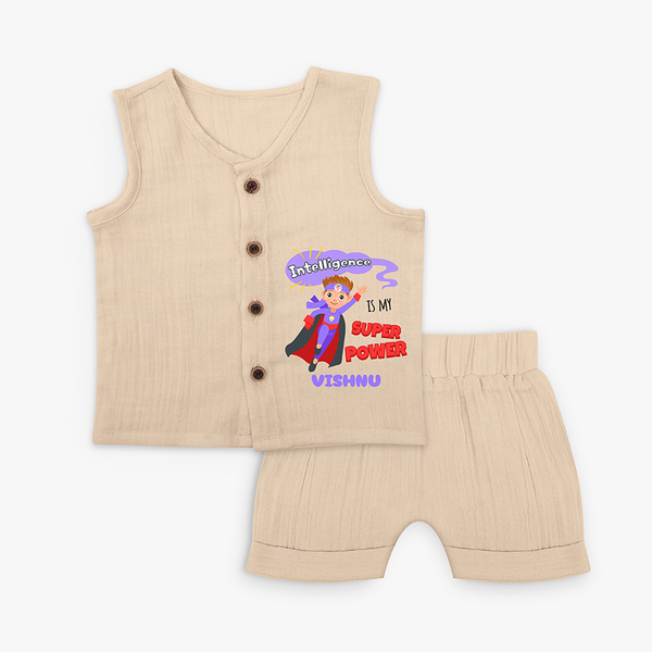 Intelligence Is My Superpower Jabla Set For Babies - CREAM - 0 - 3 Months Old (Chest 9.8")