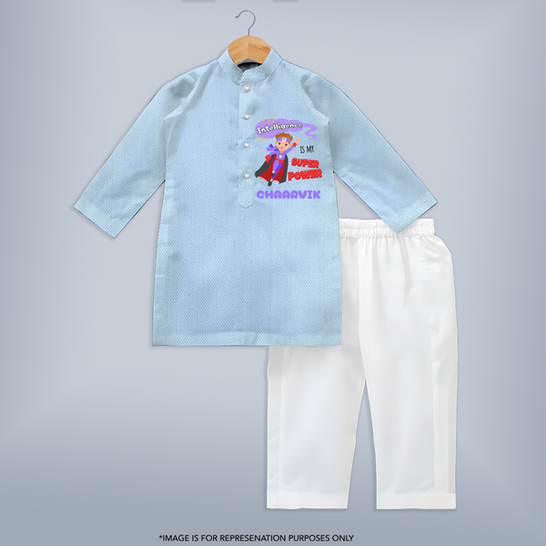 Superboy in Training Kurta Set | Personalized Kurta Set for Baby Heroes - BABY BLUE - 3 - 6 Months Old (Chest 24", Kurta Length 14'', Waist 19", Pant Length 14")