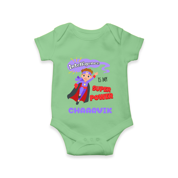Superboy in Training Romper | Personalized Romper for Baby Heroes - GREEN - New Born (Chest 14")