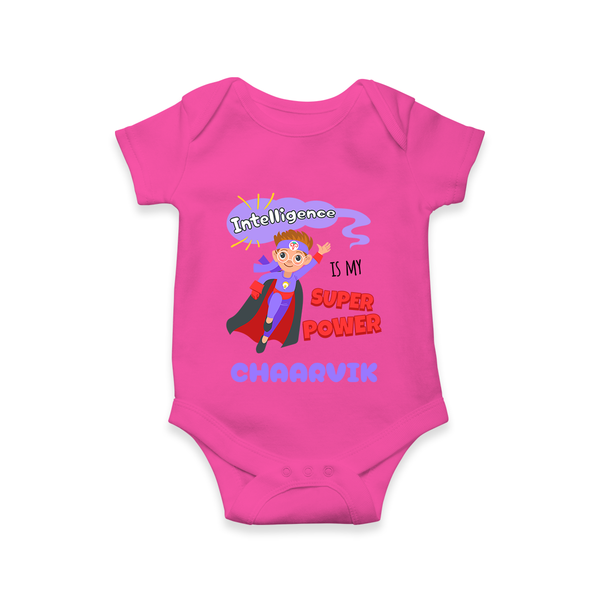 Superboy in Training Romper | Personalized Romper for Baby Heroes - HOT PINK - New Born (Chest 14")