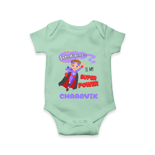 Superboy in Training Romper | Personalized Romper for Baby Heroes - MINT GREEN - New Born (Chest 14")