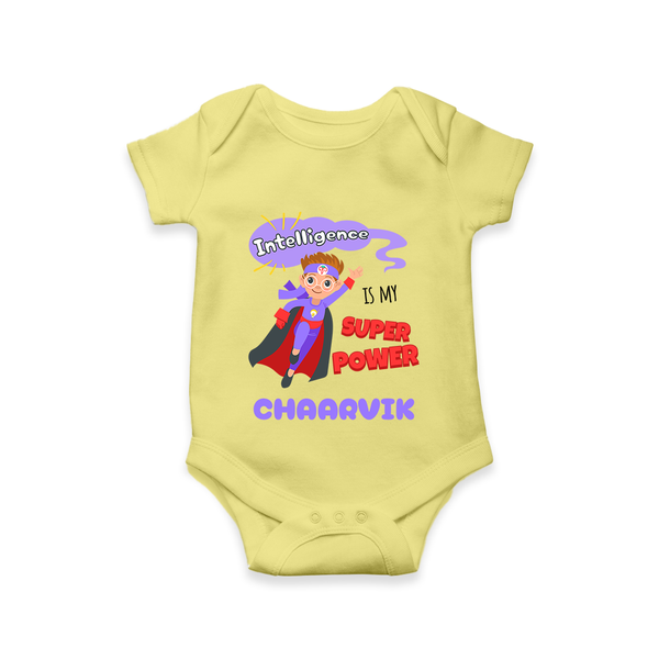 Superboy in Training Romper | Personalized Romper for Baby Heroes - PASTEL YELLOW - New Born (Chest 14")