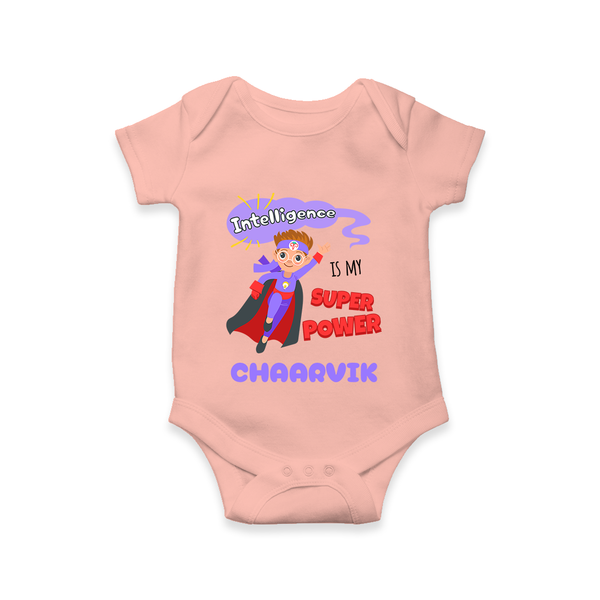 Superboy in Training Romper | Personalized Romper for Baby Heroes - PEACH - New Born (Chest 14")