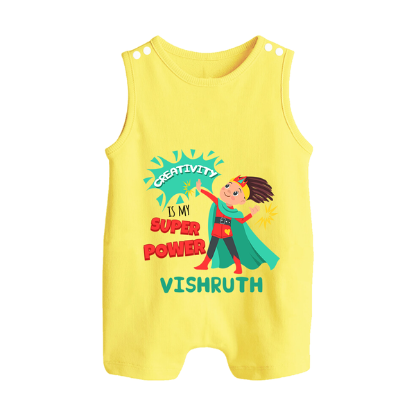 Superboy Adventure Romper Suit / Sleeveless Romper | Customized Baby Romper Suit for Little Superheroes - PASTEL YELLOW - 0 - 5 Months Old (Chest 18")