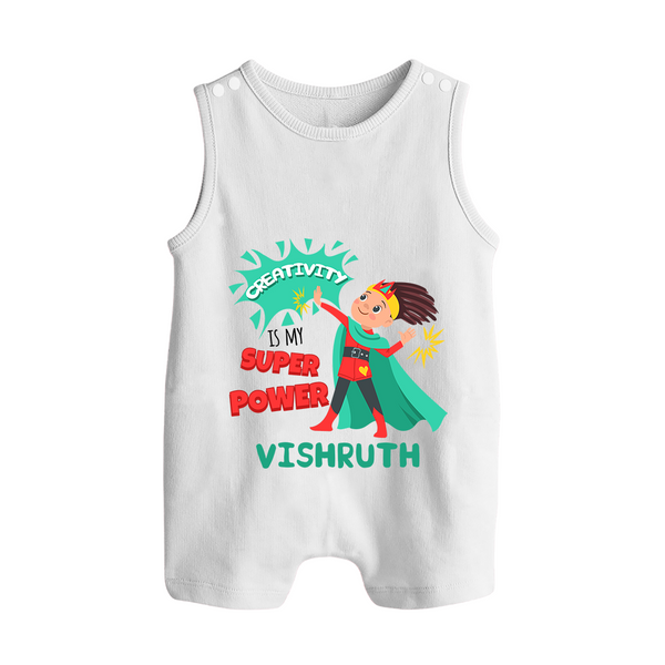 Superboy Adventure Romper Suit / Sleeveless Romper | Customized Baby Romper Suit for Little Superheroes - WHITE - 0 - 5 Months Old (Chest 18")