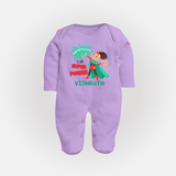 Superboy Adventure Sleep Suit / Full Sleeve Bodysuit | Customized Baby Sleep Suit for Little Superheroes - LILAC - New Born (Chest 7.5")
