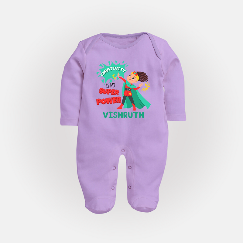 Superboy Adventure Sleep Suit / Full Sleeve Bodysuit | Customized Baby Sleep Suit for Little Superheroes - LILAC - New Born (Chest 7.5")