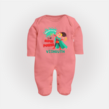 Superboy Adventure Sleep Suit / Full Sleeve Bodysuit | Customized Baby Sleep Suit for Little Superheroes - PEACH - New Born (Chest 7.5")