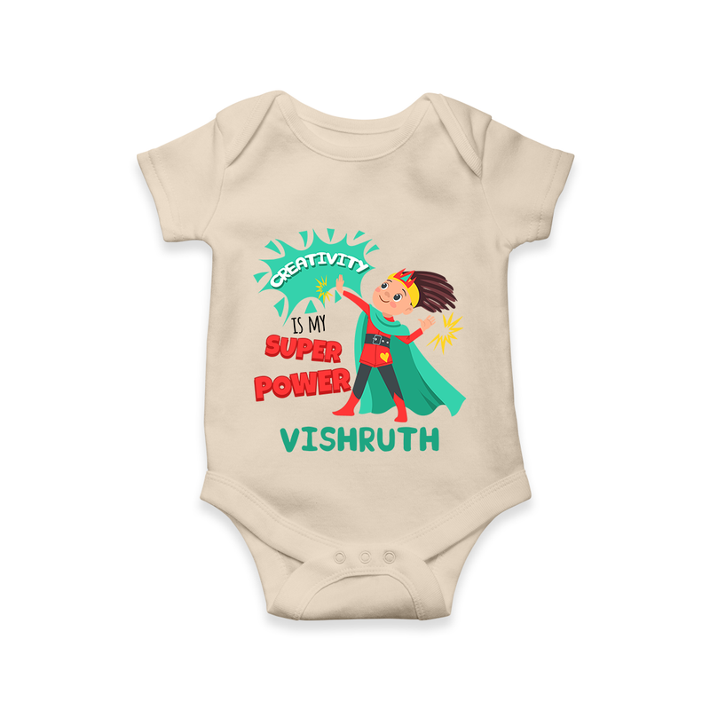 Superboy Adventure Romper | Customized Baby Romper for Little Superheroes - IVORY - New Born (Chest 14")