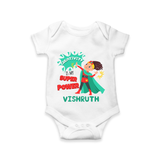 Superboy Adventure Romper | Customized Baby Romper for Little Superheroes - WHITE - New Born (Chest 14")