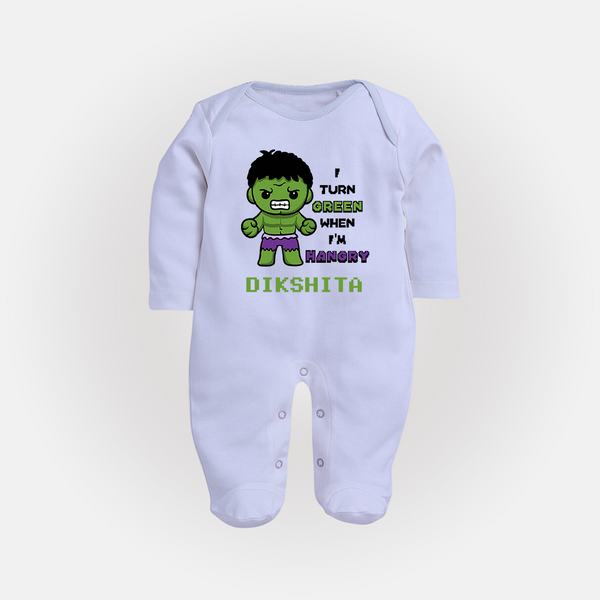 Little Hulk Sleep Suit / Full Sleeve Bodysuit | Personalized Baby Sleep Suit / Full Sleeve Bodysuit for Little Heroes - BABY BLUE - New Born (Chest 7.5")