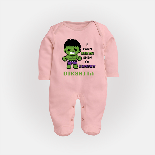 Little Hulk Sleep Suit / Full Sleeve Bodysuit | Personalized Baby Sleep Suit / Full Sleeve Bodysuit for Little Heroes - BABY PINK - New Born (Chest 7.5")