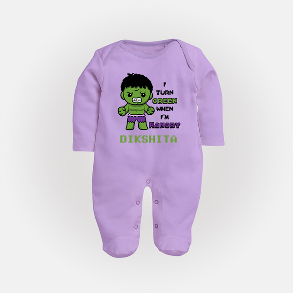 Little Hulk Sleep Suit / Full Sleeve Bodysuit | Personalized Baby Sleep Suit / Full Sleeve Bodysuit for Little Heroes - LILAC - New Born (Chest 7.5")