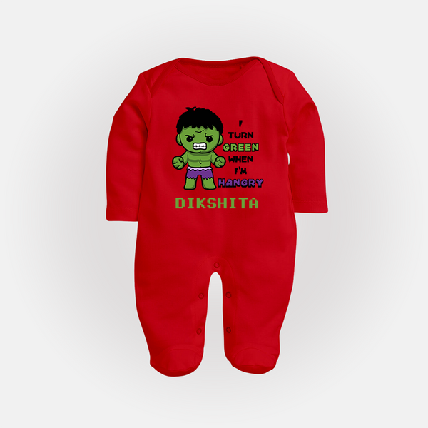 Little Hulk Sleep Suit / Full Sleeve Bodysuit | Personalized Baby Sleep Suit / Full Sleeve Bodysuit for Little Heroes - RED - New Born (Chest 7.5")