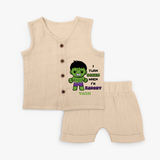 I Turn Green When I'm Hangry - Hulk Jabla Set For Babies - CREAM - 0 - 3 Months Old (Chest 9.8")