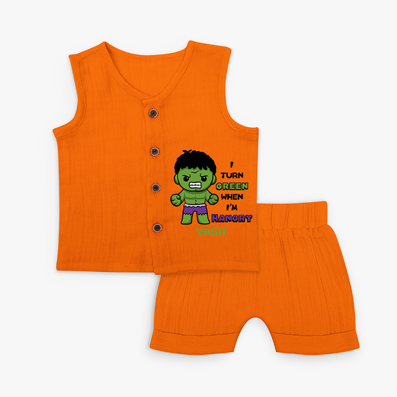 I Turn Green When I'm Hangry - Hulk Jabla Set For Babies - HALLOWEEN - 0 - 3 Months Old (Chest 9.8")